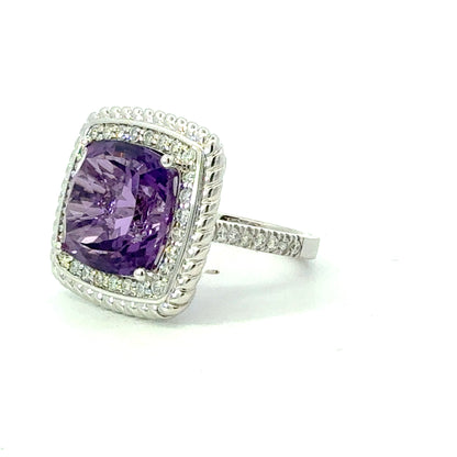 Natural Amethyst Diamond Ring Size 6.5 14k Gold 10.14 TCW Certified $4,950 601205
