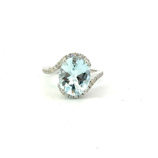 Natural Aquamarine Diamond Ring Size 6.5 14k Gold 4.26 TCW Certified $4,950 601206