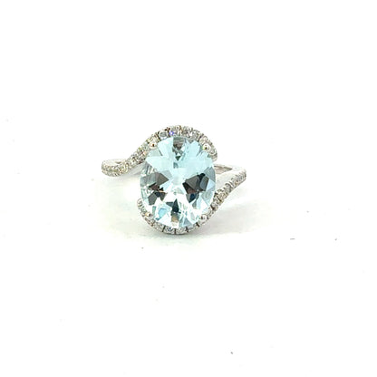 Natural Aquamarine Diamond Ring Size 6.5 14k Gold 4.01 TCW Certified $4,950 601207