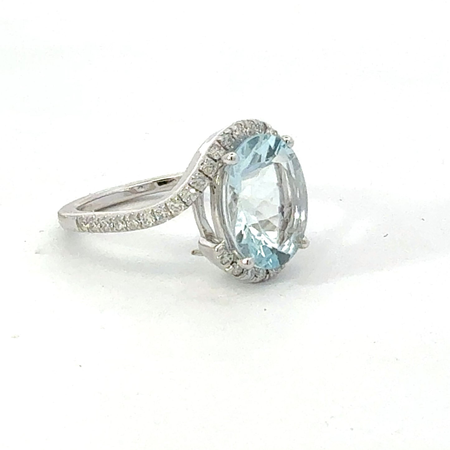 Natural Aquamarine Diamond Ring Size 6.5 14k Gold 4.01 TCW Certified $4,950 601207