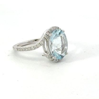Natural Aquamarine Diamond Ring Size 6.5 14k Gold 4.01 TCW Certified $4,950 601207