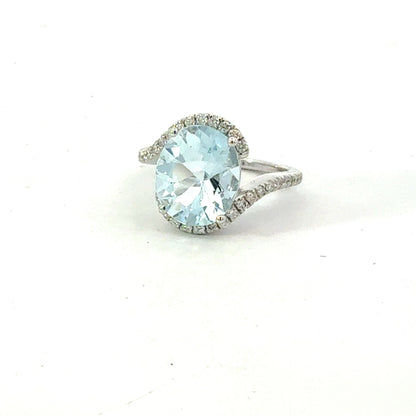 Natural Aquamarine Diamond Ring Size 6.5 14k Gold 4.01 TCW Certified $4,950 601207