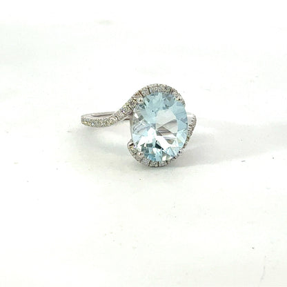 Natural Aquamarine Diamond Ring Size 6.5 14k Gold 4.01 TCW Certified $4,950 601207