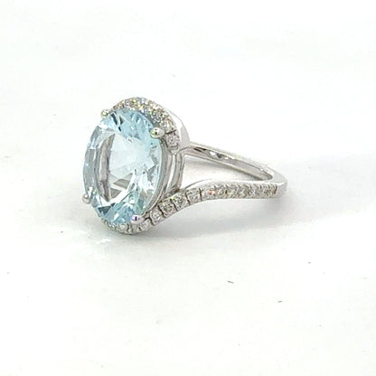 Natural Aquamarine Diamond Ring Size 6.5 14k Gold 4.01 TCW Certified $4,950 601207