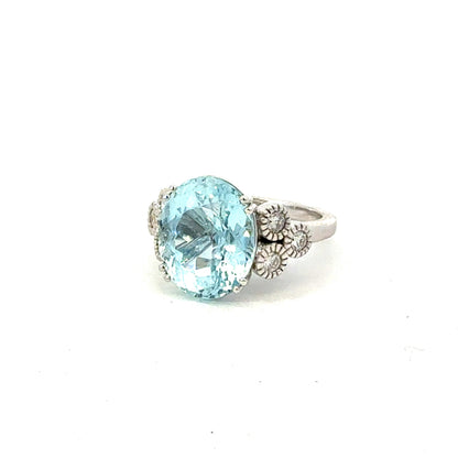 Natural Aquamarine Diamond Ring Size 7 14k Gold 7.42 TCW Certified $4,950 601208