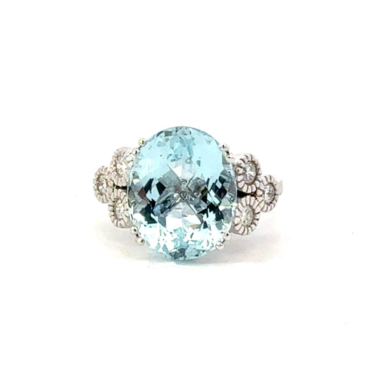 Natural Aquamarine Diamond Ring Size 7 14k Gold 7.42 TCW Certified $4,950 601208