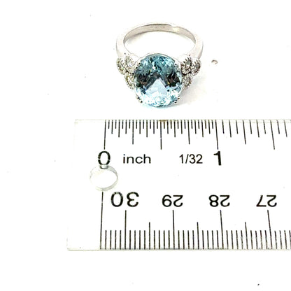 Natural Aquamarine Diamond Ring Size 7 14k Gold 7.42 TCW Certified $4,950 601208