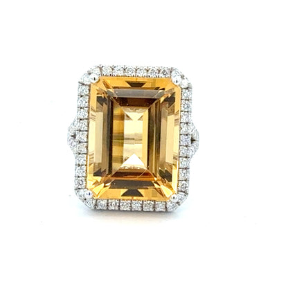 Natural Citrine Diamond Ring Size 7 14k White Gold 15.81 TCW Certified $4,950 601227