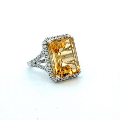 Natural Citrine Diamond Ring Size 7 14k White Gold 15.81 TCW Certified $4,950 601227