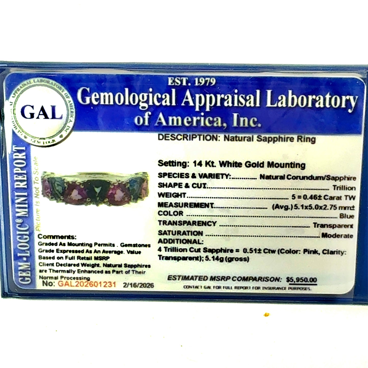 Natural Sapphire Ring Size 7 14k White Gold 0.97 TCW Certified $5,950 601231