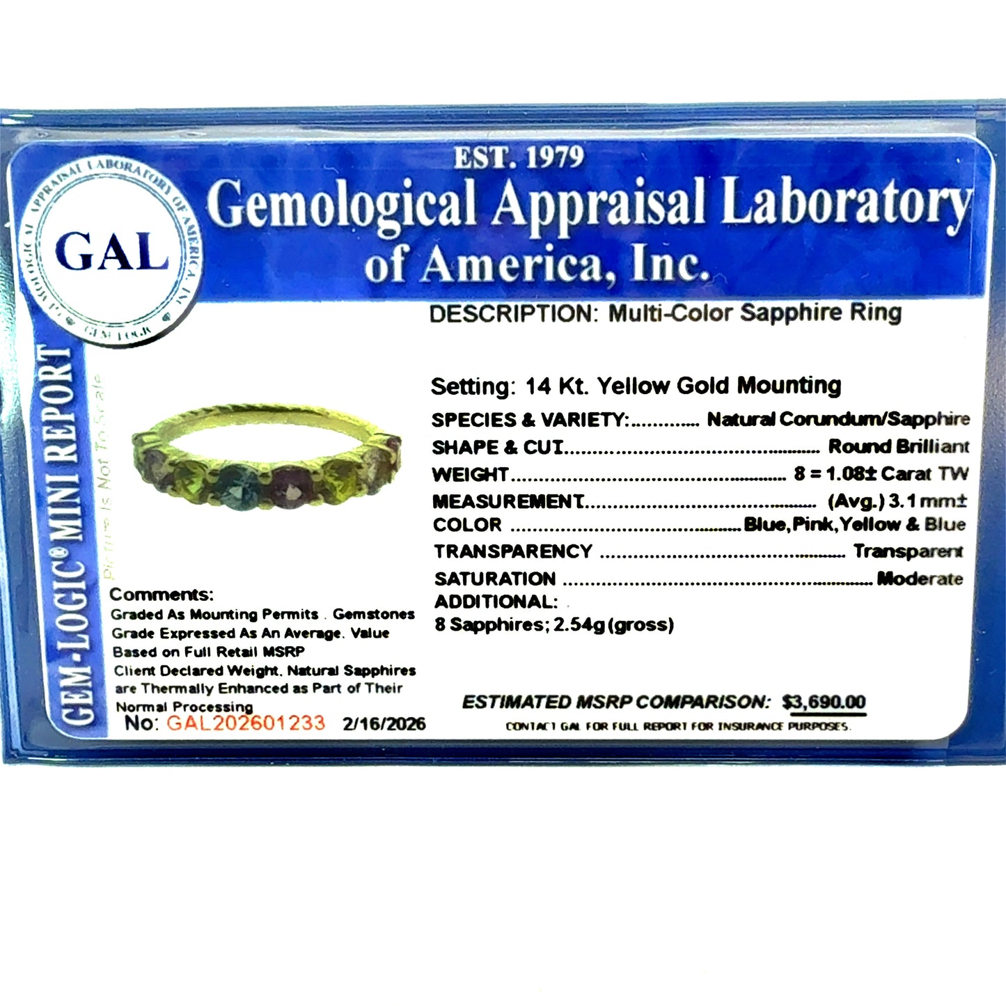 Natural Multicolor Sapphire Ring Size 6.5 14k Gold 1.08 TCW Certified $3,690 601233
