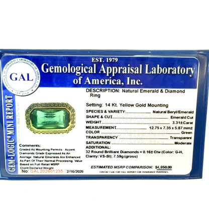 Natural Emerald Diamond Ring Size 6.5 14k Gold 3.47 TCW Certified $4,950 601235