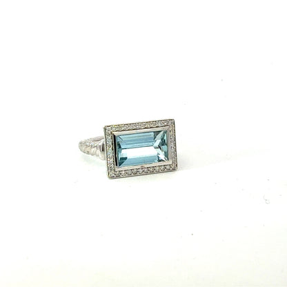 Natural Aquamarine Diamond Ring Size 6.5 14k White Gold 3.37 TCW Certified $4,950 601237