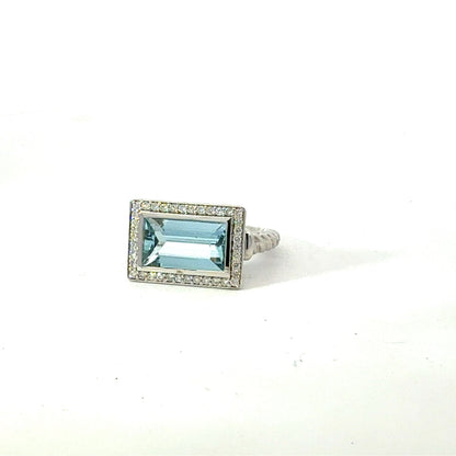 Natural Aquamarine Diamond Ring Size 6.5 14k White Gold 3.37 TCW Certified $4,950 601237