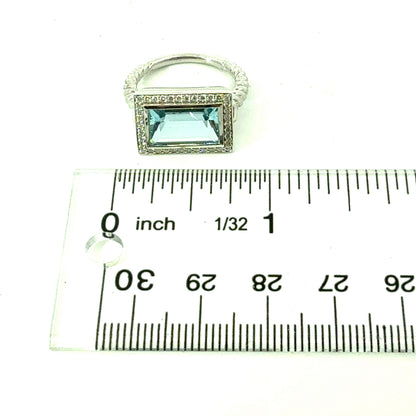Natural Aquamarine Diamond Ring Size 6.5 14k White Gold 3.37 TCW Certified $4,950 601237