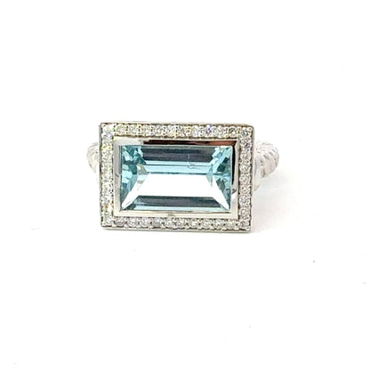 Natural Aquamarine Diamond Ring Size 6.5 14k White Gold 3.37 TCW Certified $4,950 601237