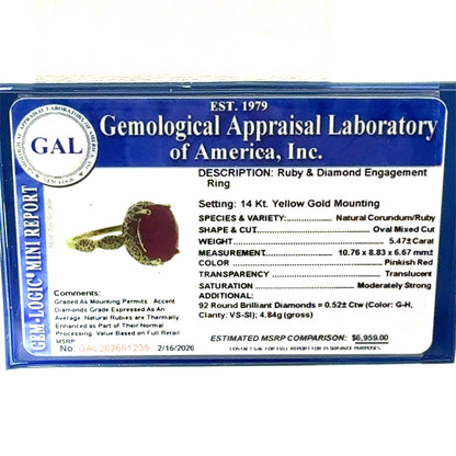 Natural Ruby Diamond Ring Size 6.5 14k Gold 5.99 TCW Certified $6,959 601239