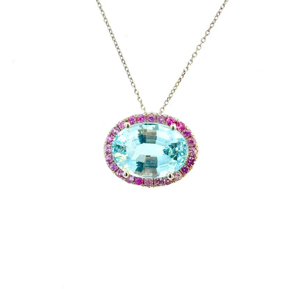 Natural Aquamarine Sapphire Pendant 18" 14k White Gold 10.94 TCW Certified $4,950 601355