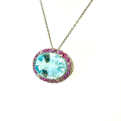 Natural Aquamarine Sapphire Pendant 18" 14k White Gold 10.94 TCW Certified $4,950 601355