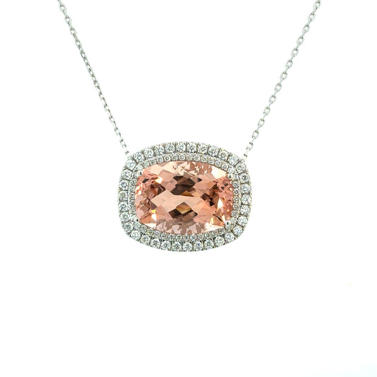 Natural Morganite Diamond Pendant 18" 14k White Gold 20.24 TCW Certified $7,950 601357