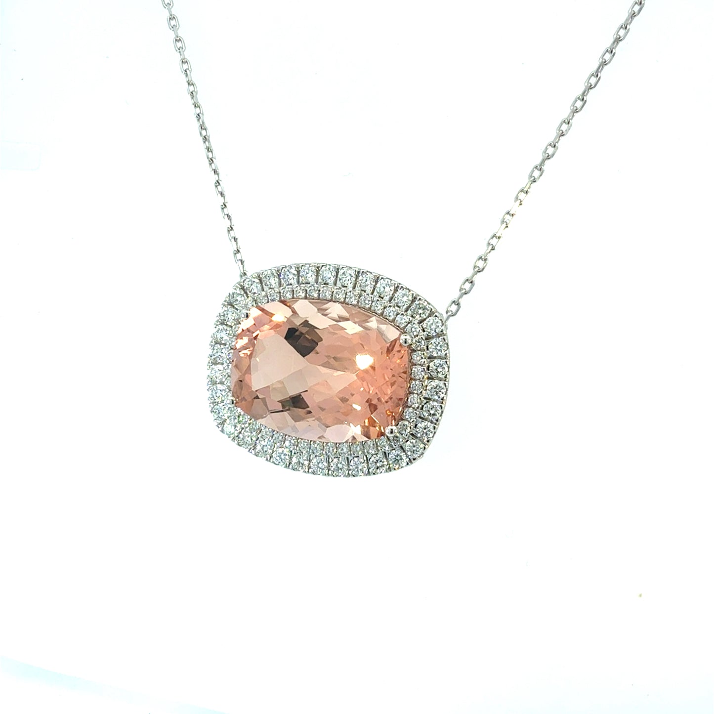 Natural Morganite Diamond Pendant 18" 14k White Gold 20.24 TCW Certified $7,950 601357
