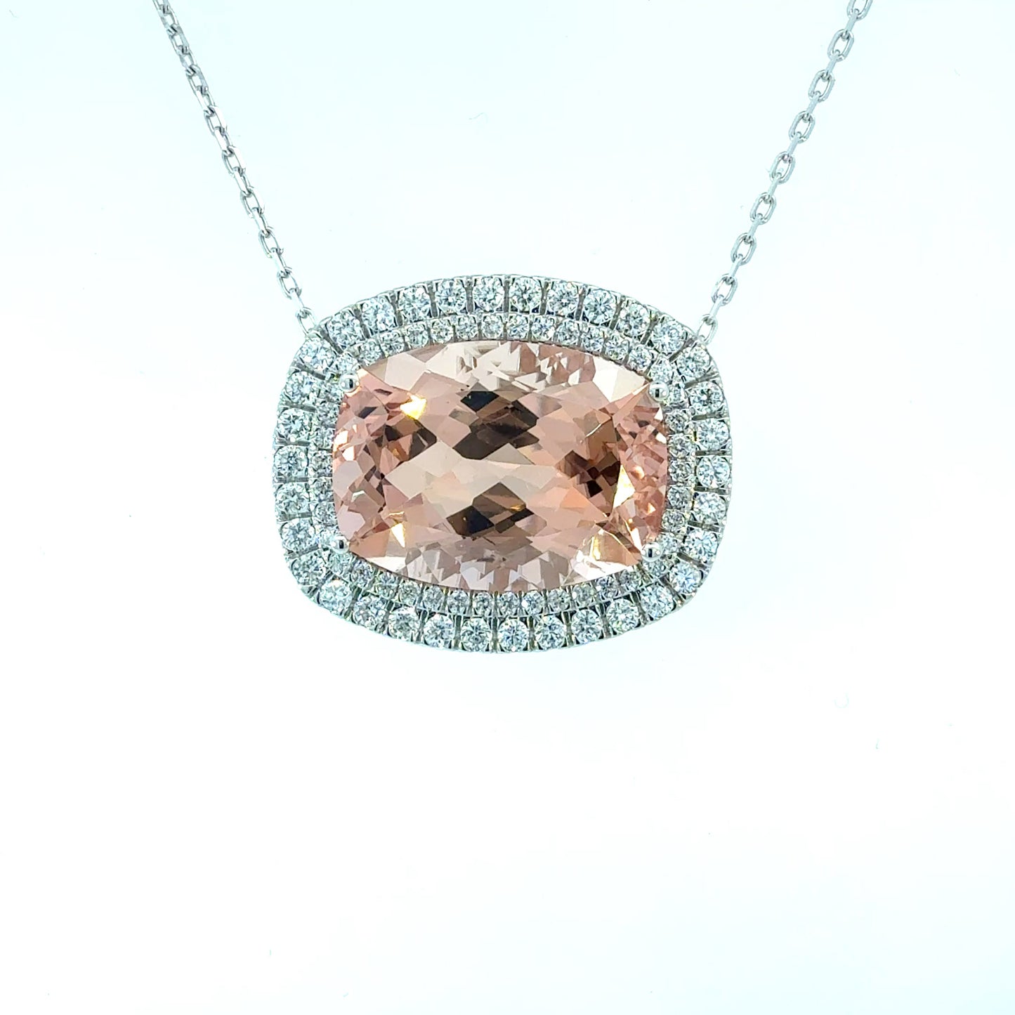 Natural Morganite Diamond Pendant 18" 14k White Gold 20.24 TCW Certified $7,950 601357
