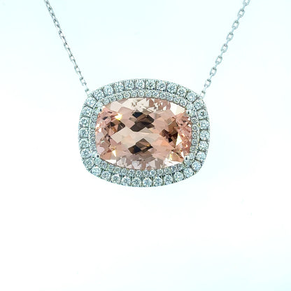Natural Morganite Diamond Pendant 18" 14k White Gold 20.24 TCW Certified $7,950 601357