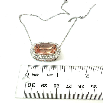Natural Morganite Diamond Pendant 18" 14k White Gold 20.24 TCW Certified $7,950 601357