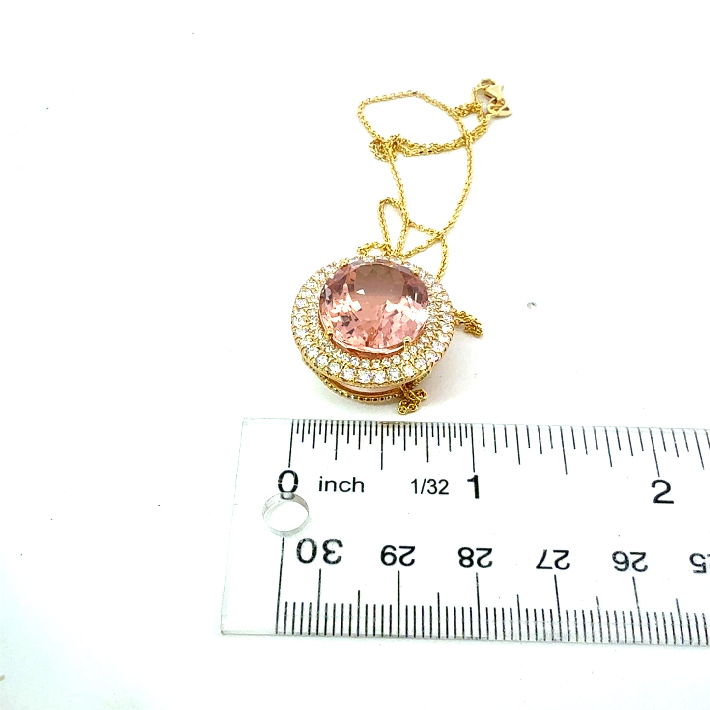 Natural Morganite Diamond Halo Pendant 18" 14k Gold 22.81 TCW Certified $7,950 601359