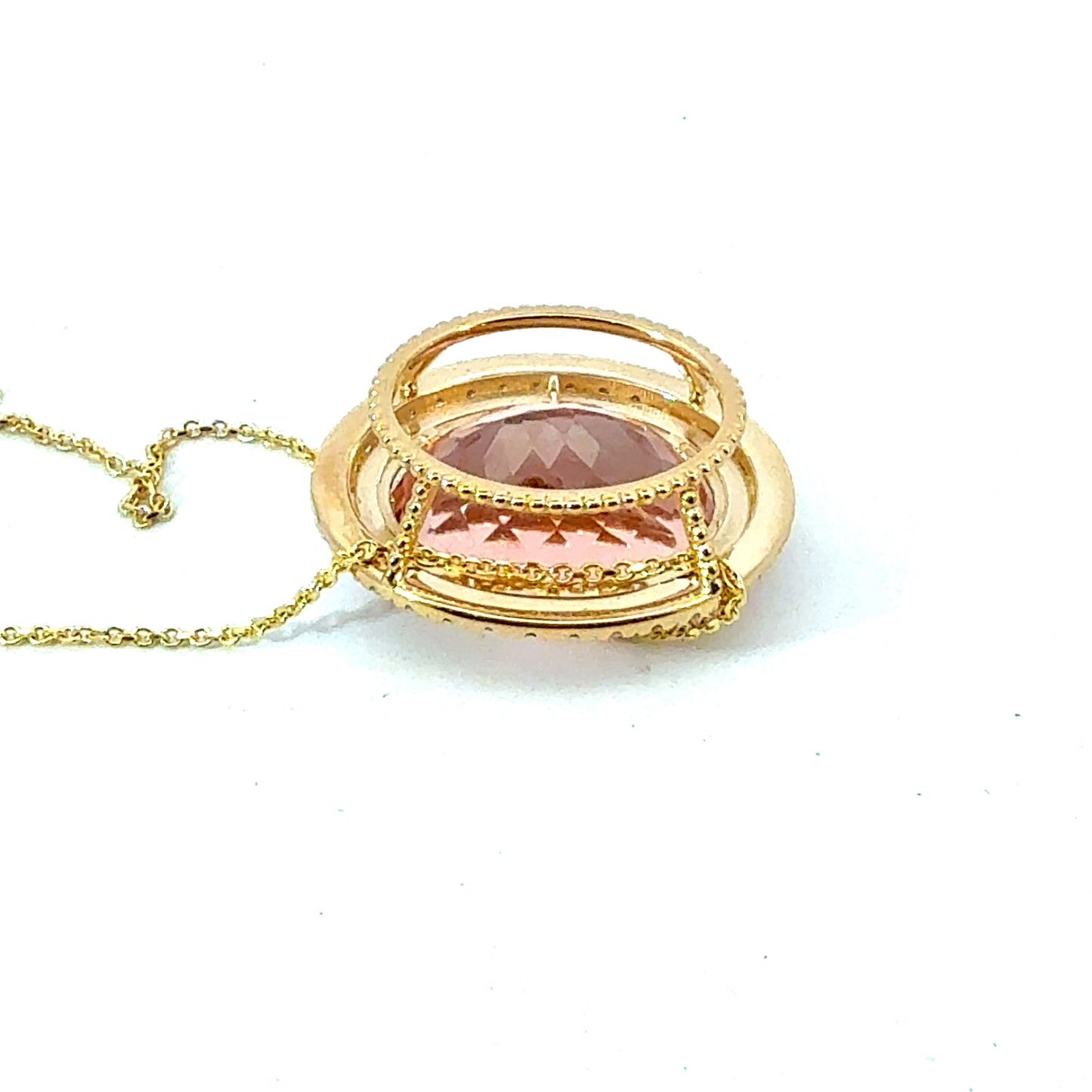 Natural Morganite Diamond Halo Pendant 18" 14k Gold 22.81 TCW Certified $7,950 601359