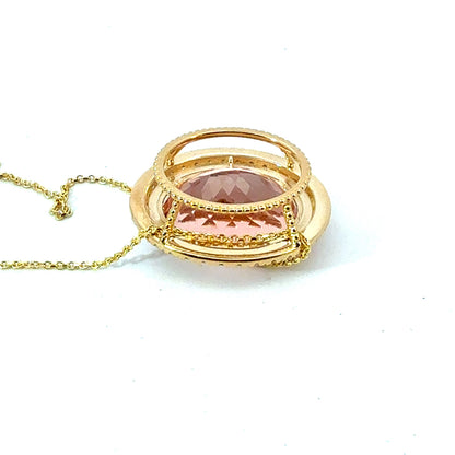 Natural Morganite Diamond Halo Pendant 18" 14k Gold 22.81 TCW Certified $7,950 601359