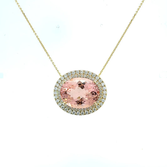 Natural Morganite Diamond Pendant 14k Yellow Gold 22.81 TCW Certified $7,950 601359