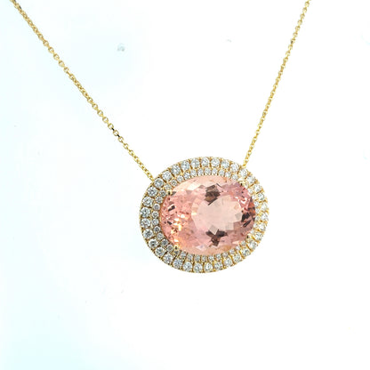 Natural Morganite Diamond Halo Pendant 18" 14k Gold 22.81 TCW Certified $7,950 601359