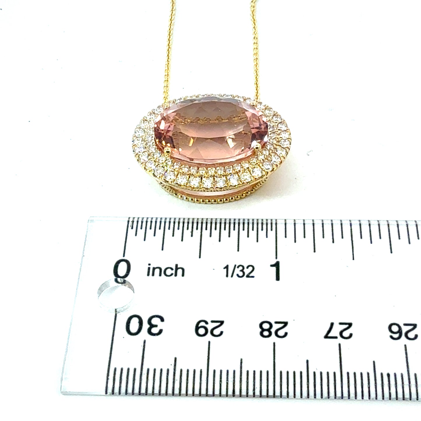 Natural Morganite Diamond Halo Pendant 18" 14k Gold 22.81 TCW Certified $7,950 601359