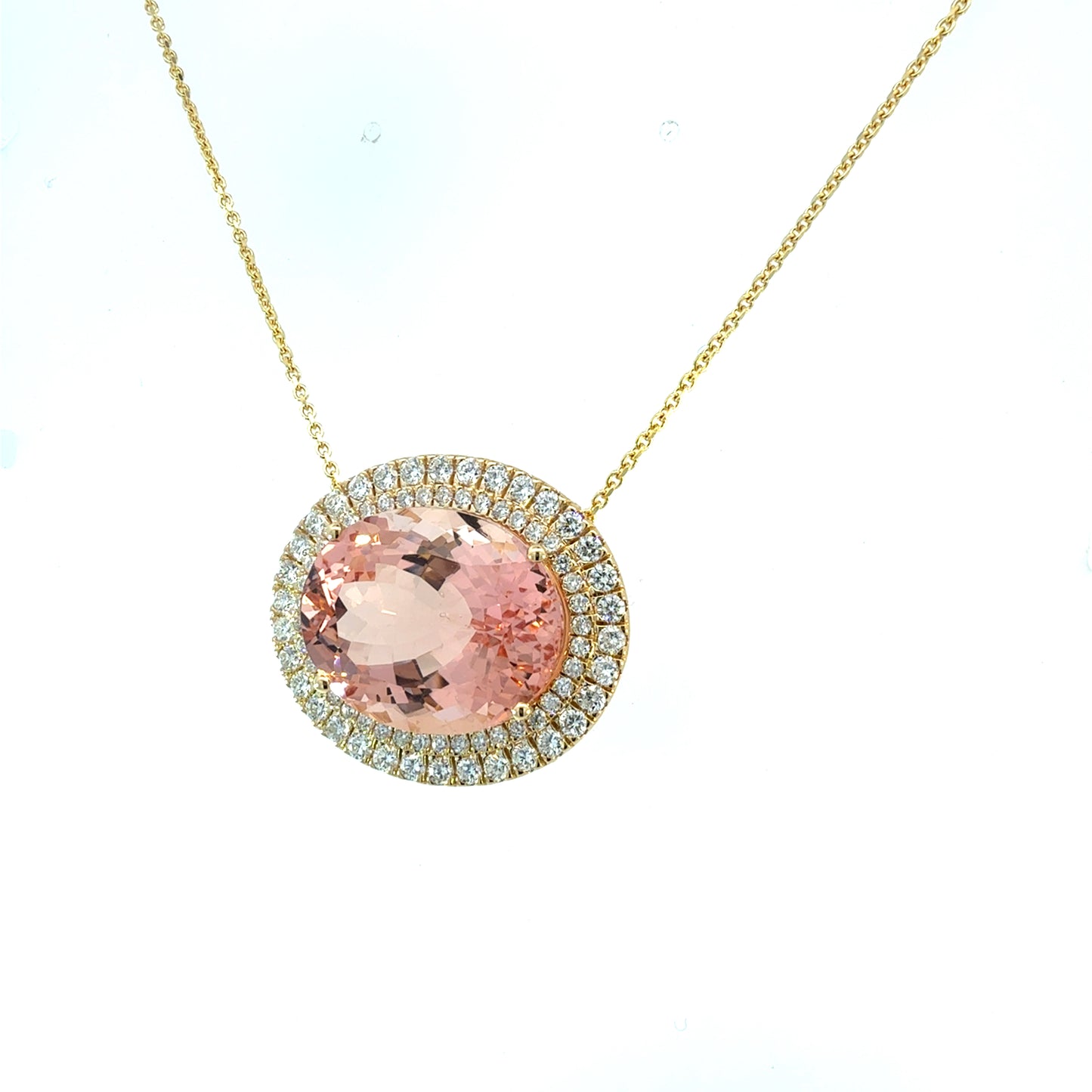 Natural Morganite Diamond Halo Pendant 18" 14k Gold 22.81 TCW Certified $7,950 601359