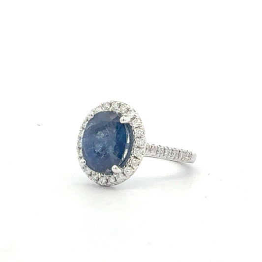 Natural Sapphire Diamond Ring Size 6.25 14k White Gold 6.14 TCW Certified $7,950 601364