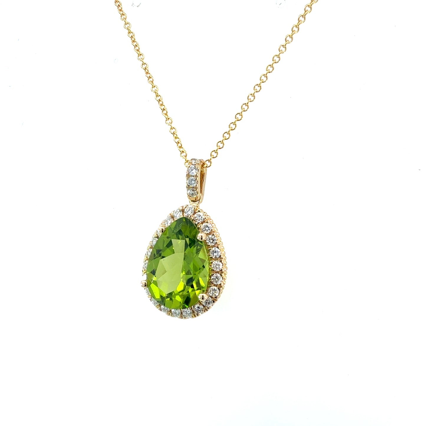 Natural Peridot Diamond Halo Pendant 18" 14k Gold 6.42 TCW Certified $4,950 601378