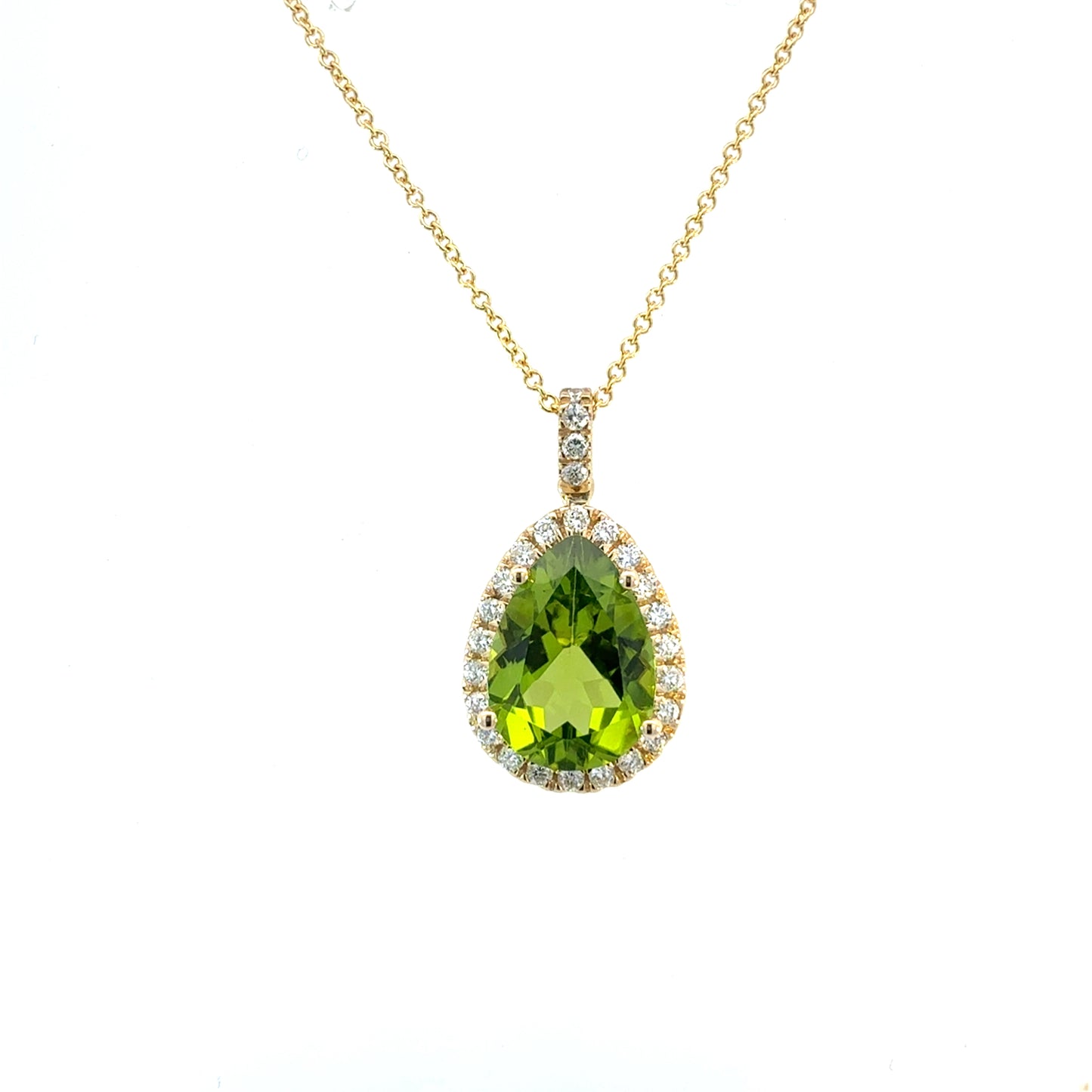 Natural Peridot Diamond Halo Pendant 18" 14k Gold 6.42 TCW Certified $4,950 601378