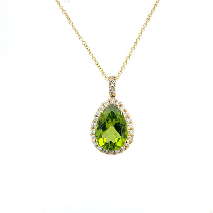 Natural Peridot Diamond Halo Pendant 18" 14k Gold 6.42 TCW Certified $4,950 601378