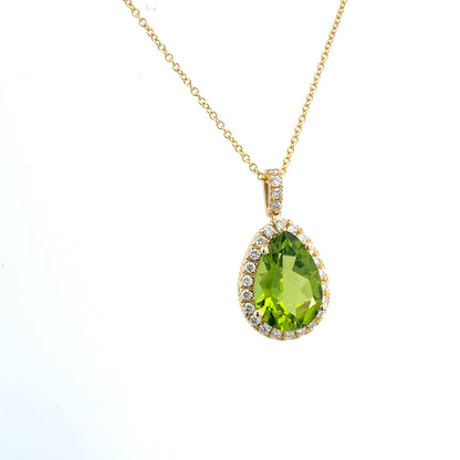 Natural Peridot Diamond Halo Pendant 18" 14k Gold 6.42 TCW Certified $4,950 601378