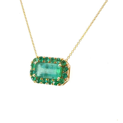 Natural Emerald Halo Necklace 18" 14k Gold 7.0 TCW Certified $5,950 601537