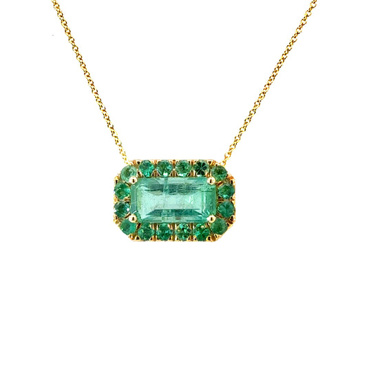 Natural Emerald Halo Necklace 18" 14k Gold 7.0 TCW Certified $5,950 601537