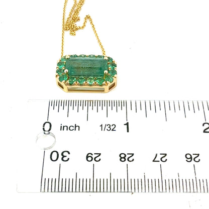 Natural Emerald Halo Necklace 18" 14k Gold 7.0 TCW Certified $5,950 601537