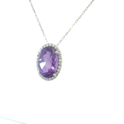 Natural Amethyst Diamond Halo Pendant 18" 14k Gold 10.11 TCW Certified $5,950 601539