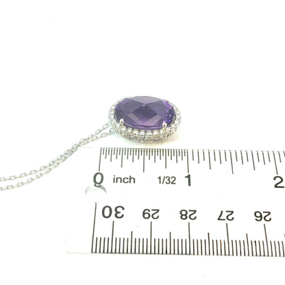Natural Amethyst Diamond Halo Pendant 18" 14k Gold 10.11 TCW Certified $5,950 601539