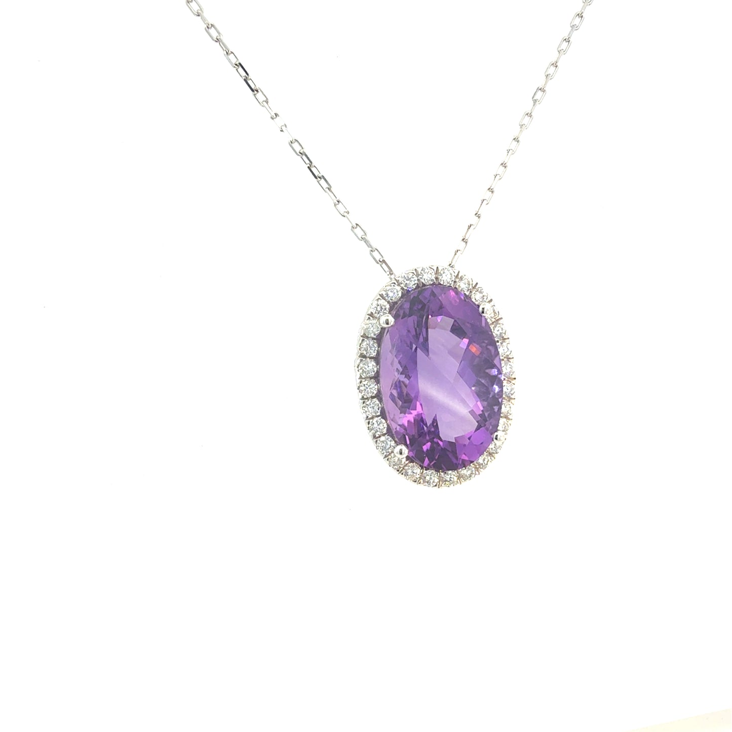 Natural Amethyst Diamond Halo Pendant 18" 14k Gold 10.11 TCW Certified $5,950 601539