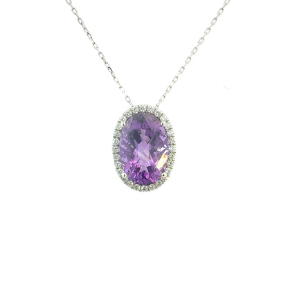 Natural Amethyst Diamond Halo Pendant 18" 14k Gold 10.11 TCW Certified $5,950 601539