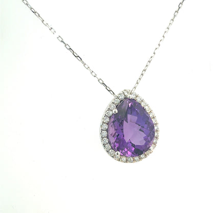 Natural Amethyst Diamond Halo Pendant 18" 14k Gold 9.89 TCW Certified $5,950 601540