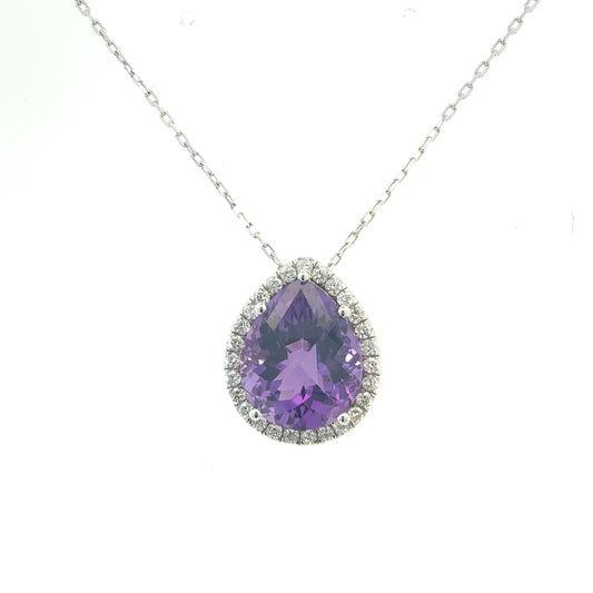Natural Amethyst Diamond Halo Pendant 18" 14k Gold 9.89 TCW Certified $5,950 601540