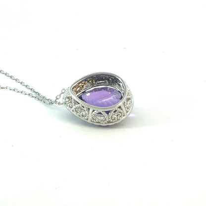 Natural Amethyst Diamond Halo Pendant 18" 14k Gold 9.89 TCW Certified $5,950 601540